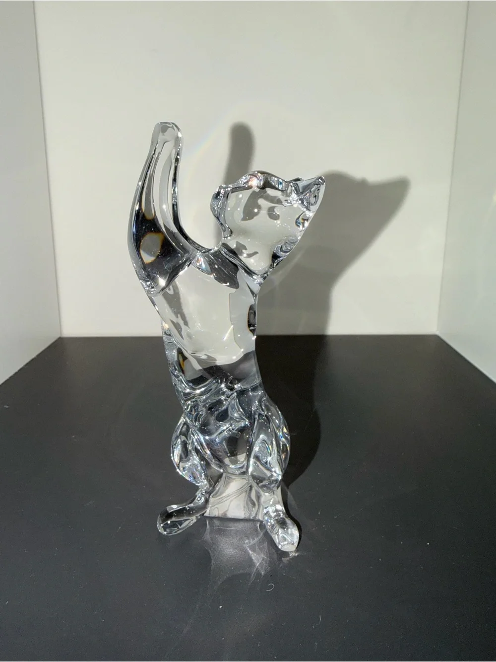 Baccarat France Clear Crystal Acrobatic Playing Cat Figurine Animal